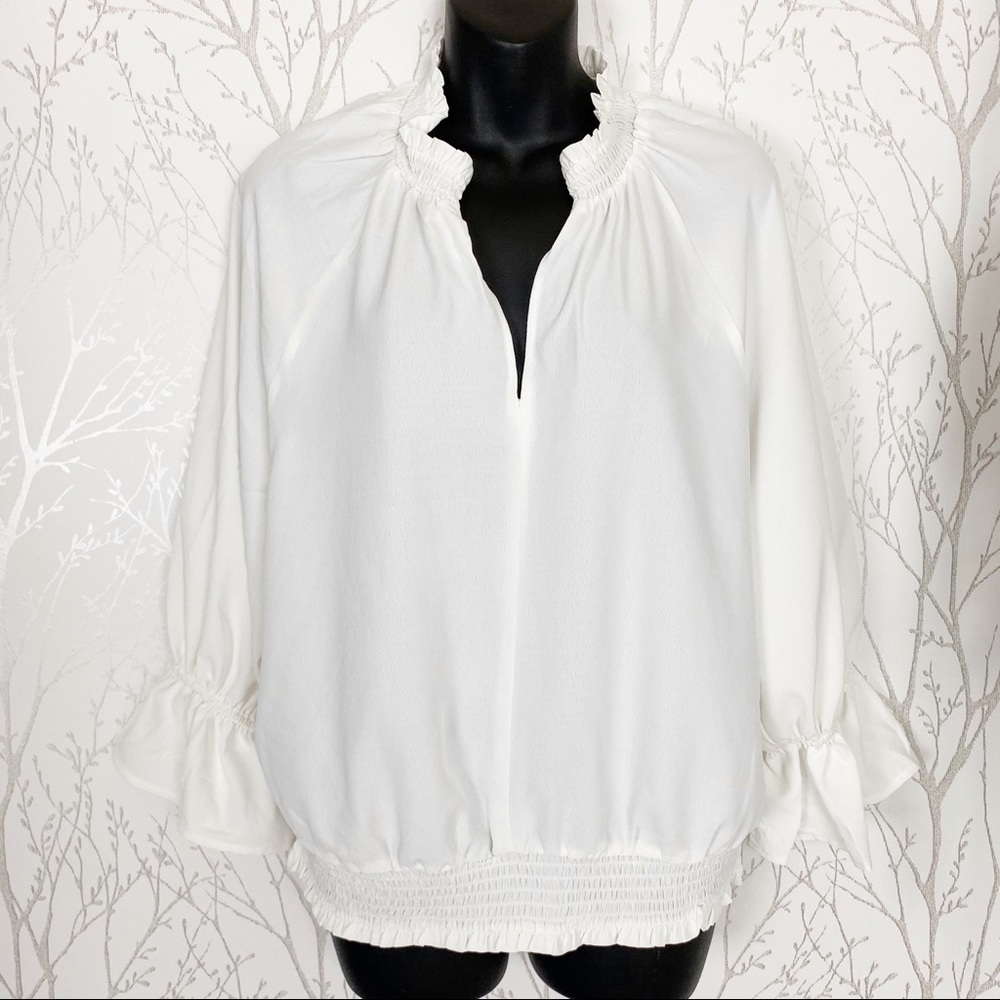 June & Hudson Long Sleeve White Ruffled Blouse L